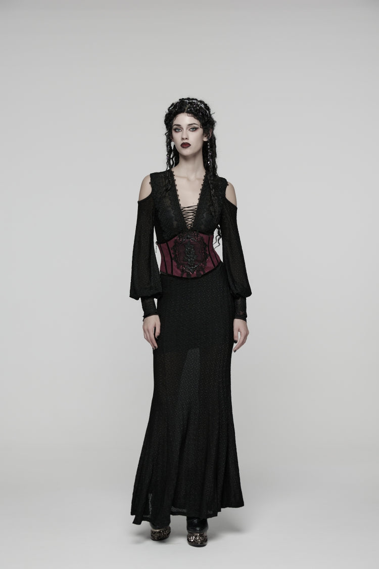 Red Lace Floral  Lace-Up Slim Side Zippered Women's Gothic Corset - Product - 2