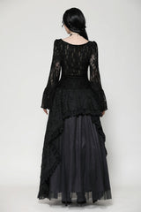 Black Deep V Collar Long Trumpet Sleeves Lace Lace-Up Women's Gothic Corset Top - Product - 4