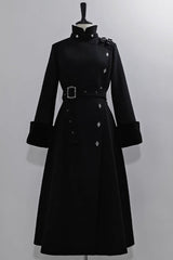Black Stand Collar Long Sleeves Buckle Ouji Gothic Prince Handsome Lolita Coat - Product - 3