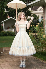 Ivory [Sea Salt Iced Tea] Square Collar Flying Sleeves Ruffle Fishbone Sweet Lolita Jsk Long Dress - Product - 2