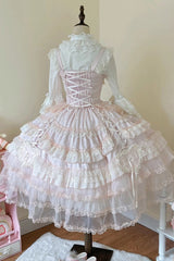 Pink [Sweetheart Diary] Multi-Layered Ruffle Hanayome Embroidery Bowknot Lace Sweet Lolita Jsk Dress - Product - 22