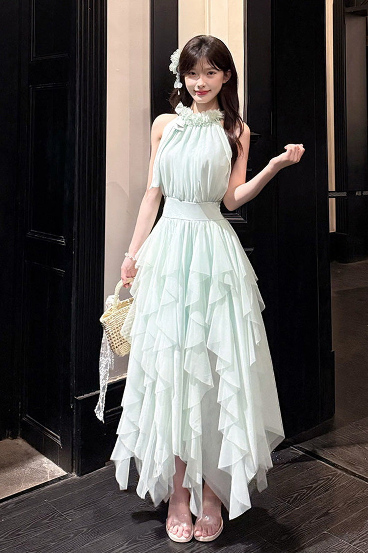 Light Green [Mist Bell] Halterneck Sleeveless Multi-Layered Ruffled Irregular Sweet Lolita Dress - Light-Green - 1