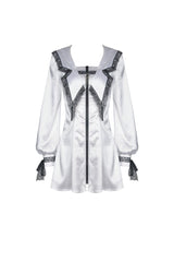 White Lapel Collar Long Sleeves Lace Lace-Up Zippered Women's Asceticism Dark JK Dress - Product - 3
