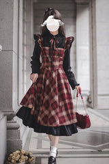 Red [Madeline] Print Ruffle Vintage Elegant Lolita Jumper Dress - Product - 2