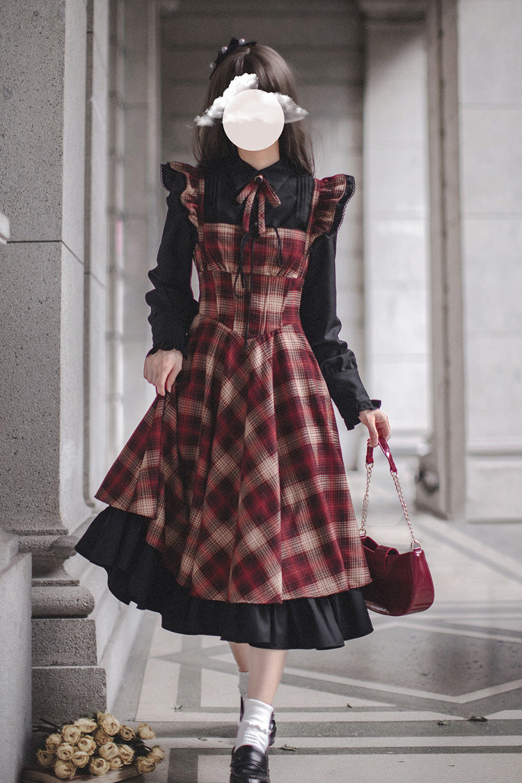 Red [Madeline] Print Ruffle Vintage Elegant Lolita Jumper Dress - Product - 2