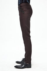 Brown Twill Suit Material Side Pocket Floral Shaped Webbing Gothic Mens Pants - Product - 3