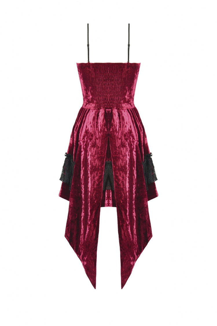 Wine Red Corset Lace-Up Velvet Irregular Pointed Tail Women's Lolita Gothic Cami Mini Dress - Product - 15