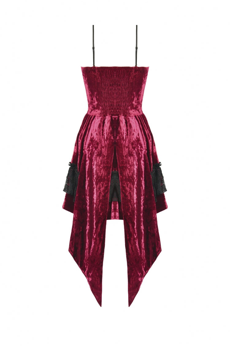 Wine Red Corset Lace-Up Velvet Irregular Pointed Tail Women's Lolita Gothic Cami Mini Dress - Product - 15