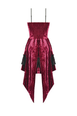 Wine Red Corset Lace-Up Velvet Irregular Pointed Tail Women's Lolita Gothic Cami Mini Dress - Product - 15