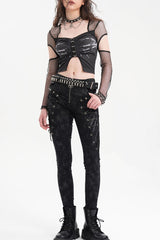 Black Skull Rivets Lace-Up Women's Punk Pants - Product - 5