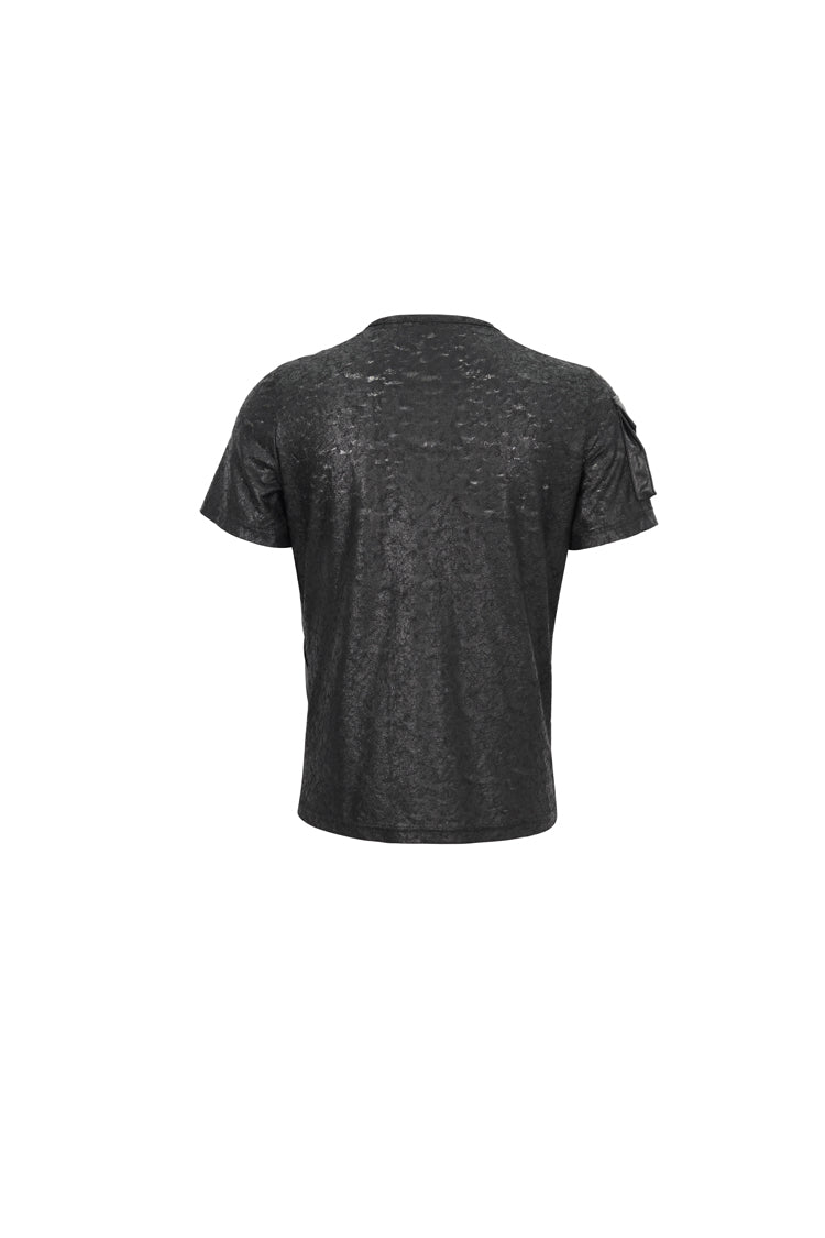 Black Vintage Print Buckle Splice Faux Leather Men's Punk T-Shirt - Product - 8