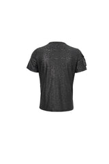 Black Vintage Print Buckle Splice Faux Leather Men's Punk T-Shirt - Product - 8