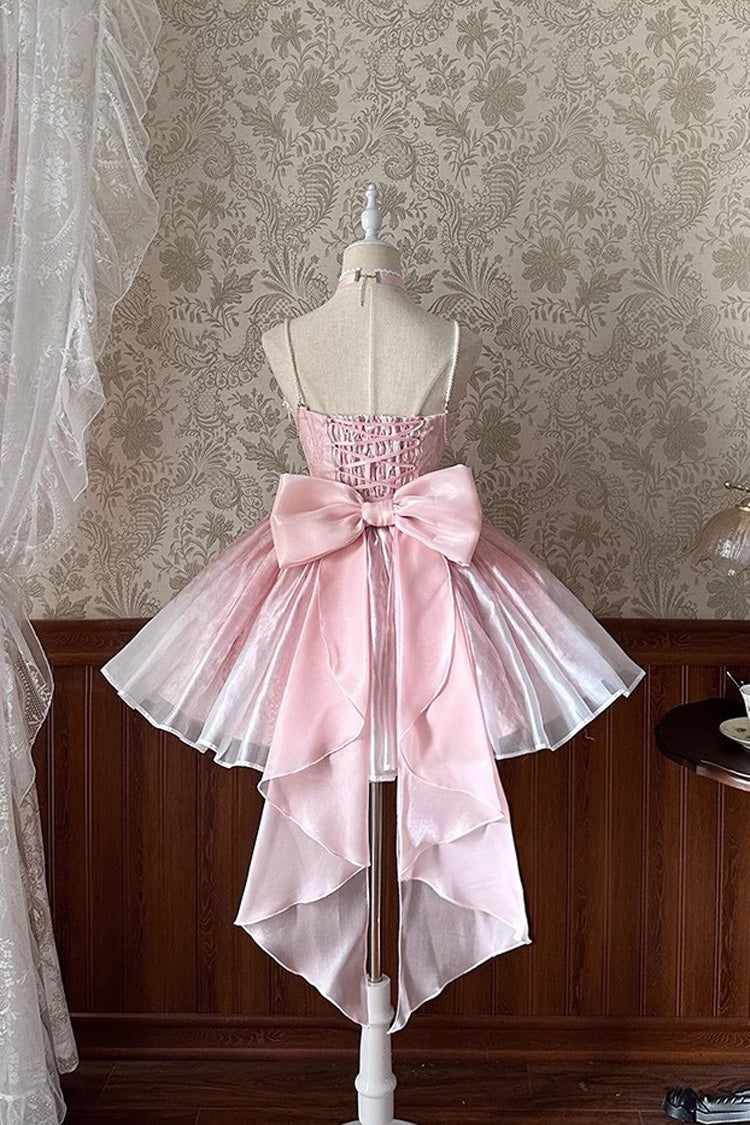 Pink Sleeveless Ruffle Bowknot Sweet Princess Fish Bone Bridesmaid Lolita Jsk Dress - Product - 4