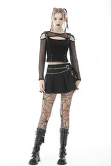 Black Pleated Big-pocket Chain-Decorated Women's Punk Mini Skirt with Belt - Product - 7