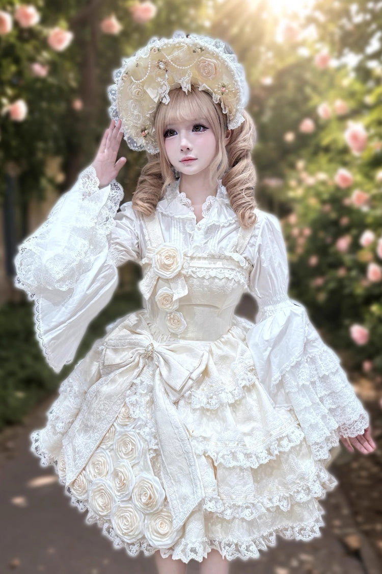 [Rose of Confession] Sleeveless Ruffle Bowknot Lace Asymmetric Sweet Elegant Lolita Jsk Dress 2 Colors - Product - 5