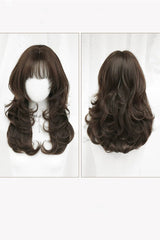 Black Brown Full Air Bangs Multi-Layered Sweet Daily Lolita Length Wig - Product - 7