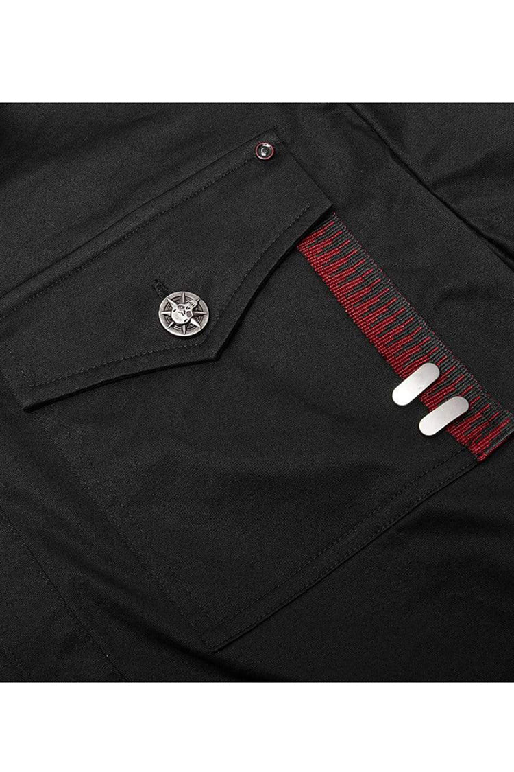 Black Punk Ribbon Decoration Front Metal Skull Button Spliced Men's Shirt - Product - 7