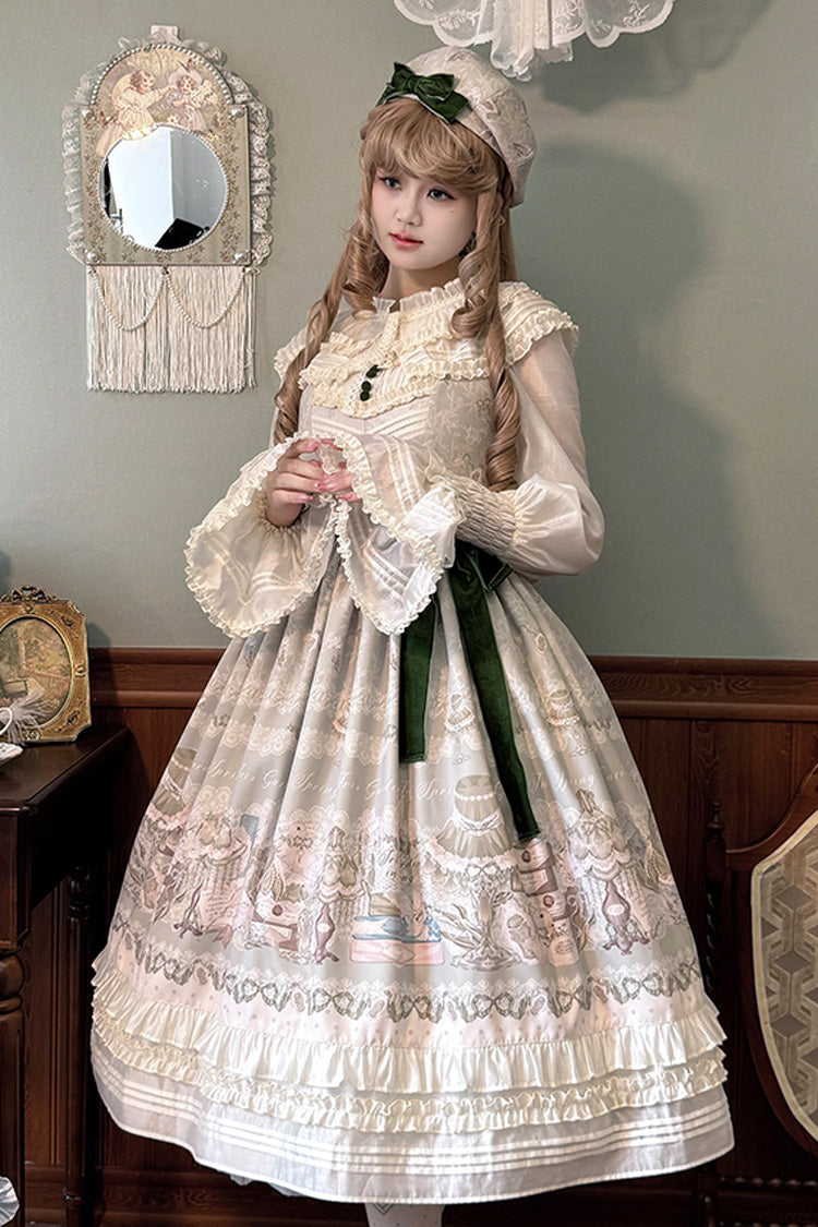 [Iris Study] V Collar Sleeveless Print Bowknot Lace Sweet Lolita Jumper Dress 2 Colors - Product - 2