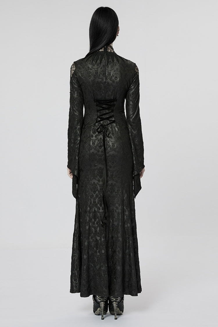 Black/Red V Collar Long Sleeves Hollow Embroidery Women's Gothic Dress - Product - 3