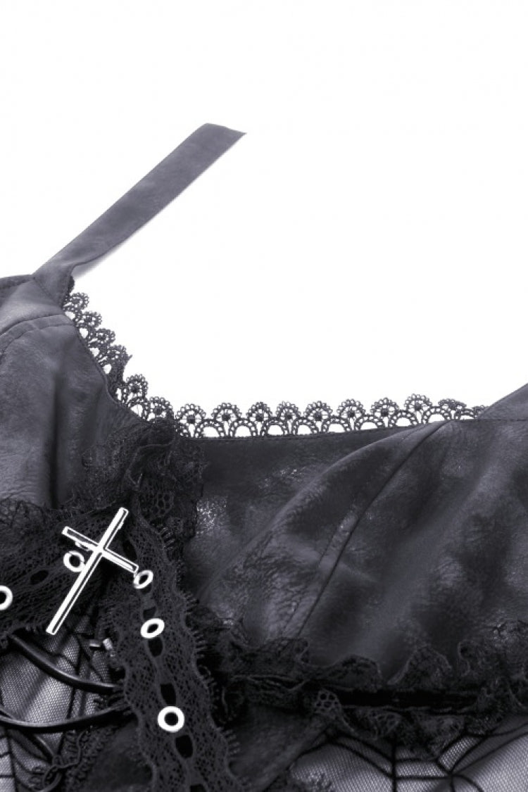 Black Cross Spider Mesh Buckled Zippered Women's Punk Slip Dress - Product - 11