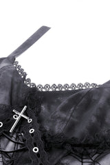 Black Cross Spider Mesh Buckled Zippered Women's Punk Slip Dress - Product - 11