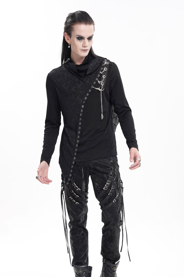 Black Chain Long Sleeves Print Stitching Asymmetric Men's Gothic Sweatershirt - Product - 11