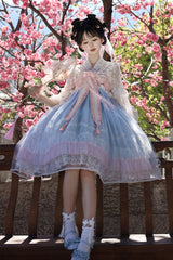 [Peach Blossoms in Spring Fields] Sleeveless Ruffle Bowknot Lace Sweet Chinese Style Lolita Jsk Dress 3 Colors - Product - 22