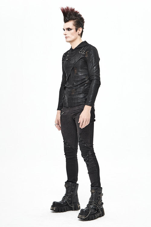 Black Punk Glued Fake Two Pieces Mens Pants - Product - 9