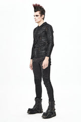 Black Punk Glued Fake Two Pieces Mens Pants - Product - 9