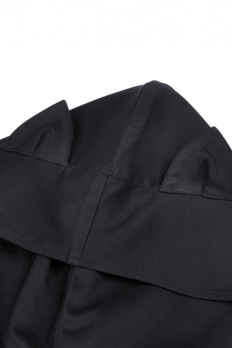 Black Short Sleeves Lace-Up Buckled Women's Punk Cat Ear Hooded Short Cape - Product - 12