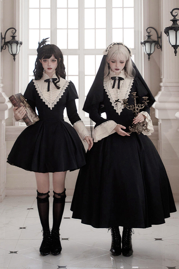 Black [Letters and Poems·Nocturne] Nun Long Sleeves Ruffle Gothic Lolita Long Dress - Product - 15
