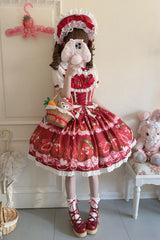 [Sweet Berry Tale] Strawberry Print Ruffle Bowknot Lace Sweet Lolita Jsk Dress 4 Colors - Product - 19