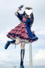 Plaid Stitching Multi-Layer Sweet Lolita JSK Dress - Red/Blue - 7