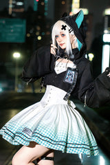 Black/White [Electronic Cat] Print Future Suit Gothic Cool Lolita Dress - Product - 3
