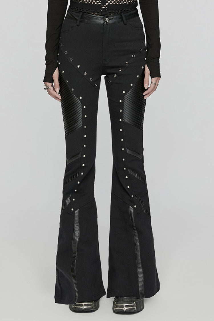Black Mesh Rivet Women's Punk Flared Pants - Black - 1