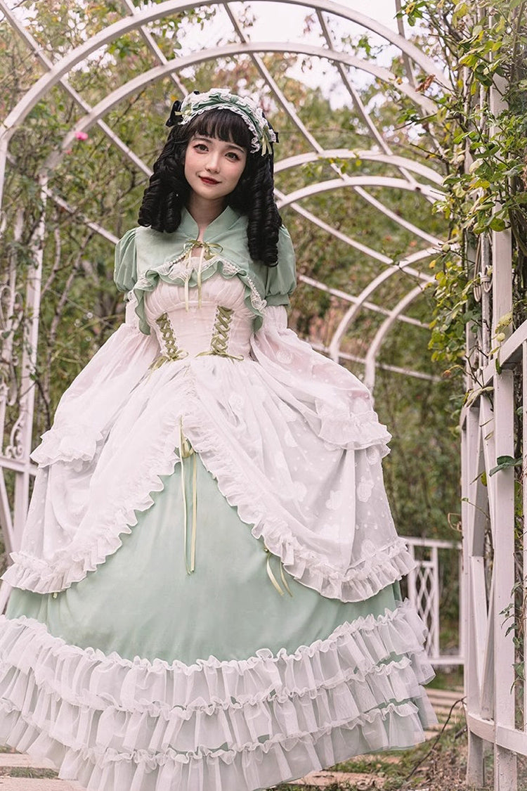 Green Multi-layer Ruffle Hanayome Lace Lace-Up Plus Size Sweet Lolita Jsk Dress (Long Version) - Product - 12