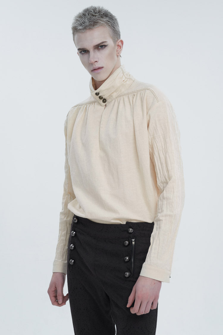 Stand Collar Ruched Men's Gothic Shirt - Product - 3