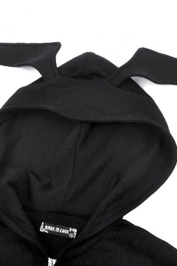 Black Long Sleeves Zippered Women's Gothic Batwing Hoodie - Product - 12