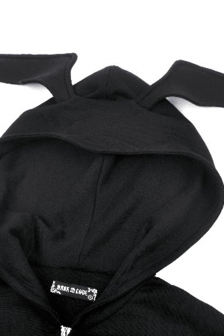 Black Long Sleeves Zippered Women's Gothic Batwing Hoodie - Product - 12