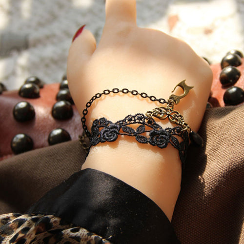 Black Fashion Simple Bride Lace Fringe Female Sweet Bracelet - Product - 3