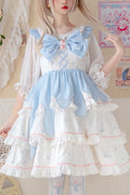 Vita alta con volant multistrato bianco/blu Sweet Lolita A strati (solo abito) vista frontale