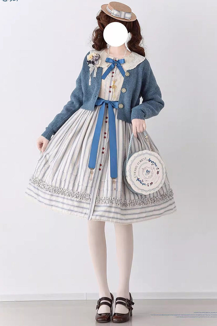 Forest Atlas Striped Print Long Sleeves Bowknot Sweet Lolita Dress 3 Colors - Product - 13