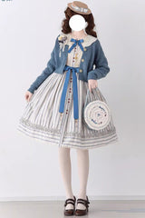 Forest Atlas Striped Print Long Sleeves Bowknot Sweet Lolita Dress 3 Colors - Product - 13