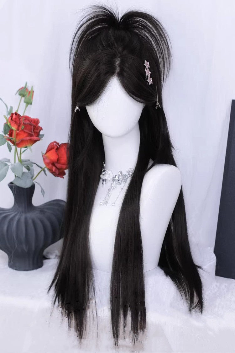 Sweet Daily Long Straight Lolita Wig with Side Part Bangs 2 Colors - Black-Tea-Brown - 1