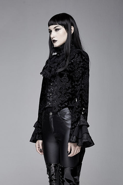 Black Gothic Lotus Leaf Corsage False Two Piece Womens Swallow Tailed Coats - Product - 2
