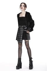 Black/White Irregular Plaid Pleated Women's Punk Hem Skirt - Product - 7