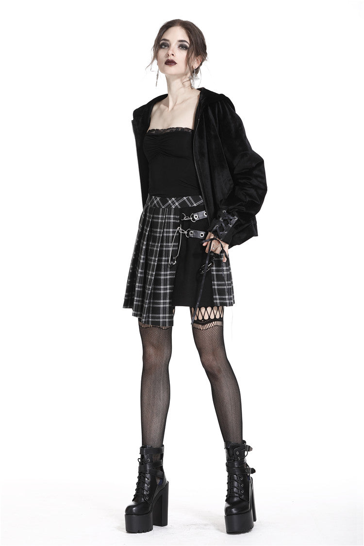 Black/White Irregular Plaid Pleated Women's Punk Hem Skirt - Product - 7