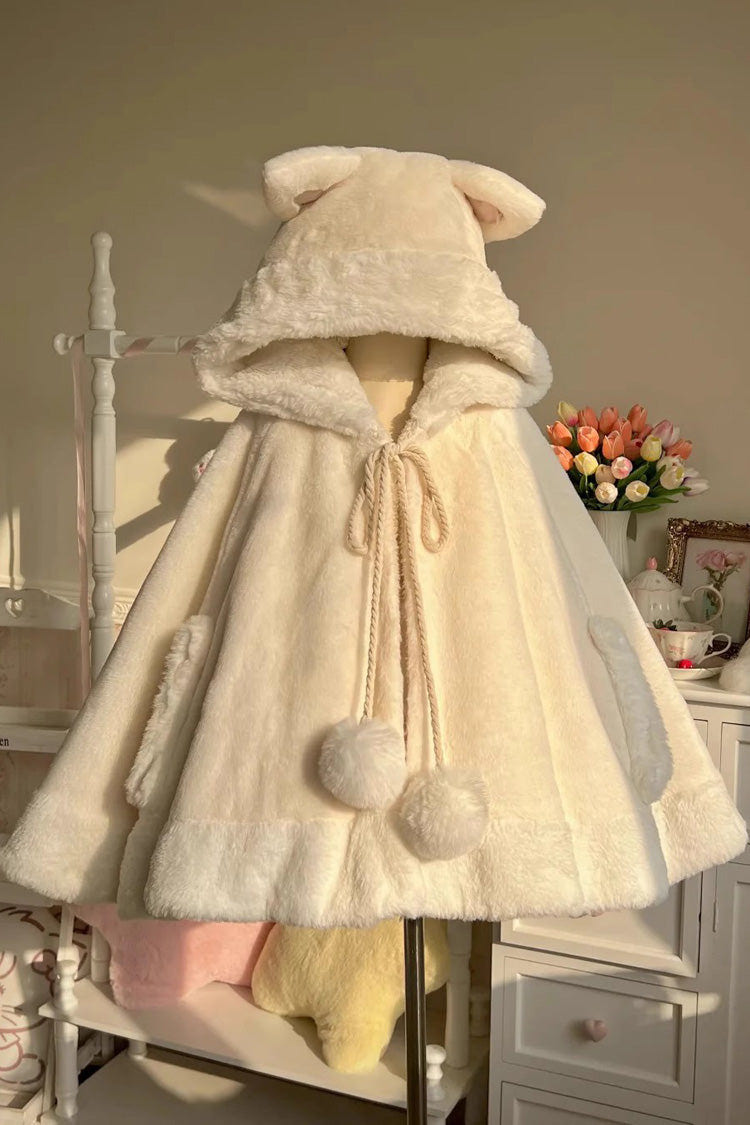 Ivory [Little Star Wish] Cat Ears Hooded Sweet Lolita Cloak Coat - Ivory - 1