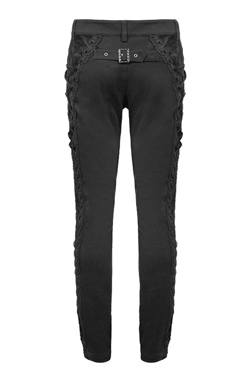 Black Punk Gothic With Side Bottons And Side Flocking Wedding Mens Pants - Product - 6