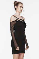 Black Off Shoulder Stitching Mesh Women's Gothic Dress - Product - 2